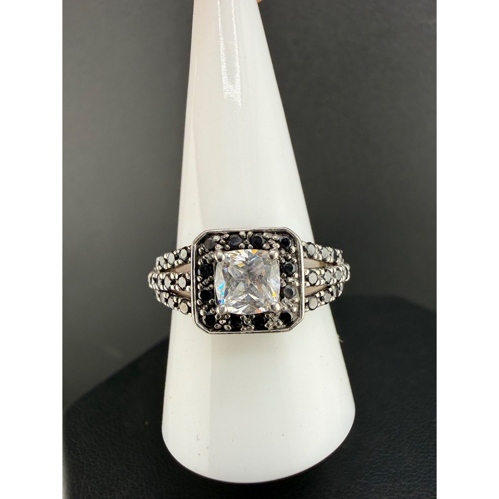 Vintage THL Sterling Silver Samuel Aaron Rhinestone Cocktail Ring Size 10
